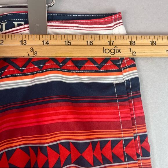 American Eagle Board Shorts Swim Trunks Mens Large Red Orange Aztec Vacation - Picture 8 of 9